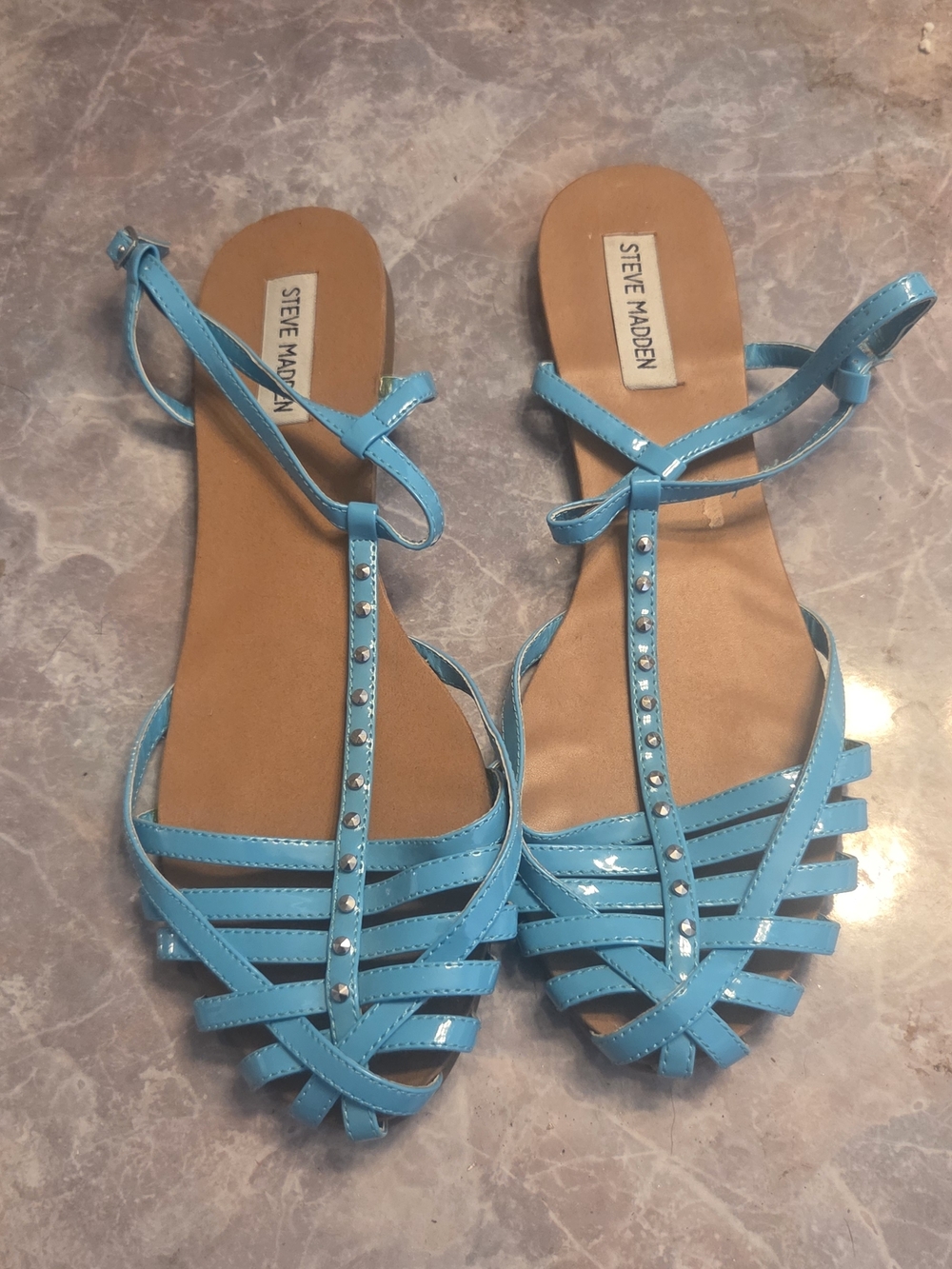 Steve Madden Womens Teal Strappy T-Strap Sandals